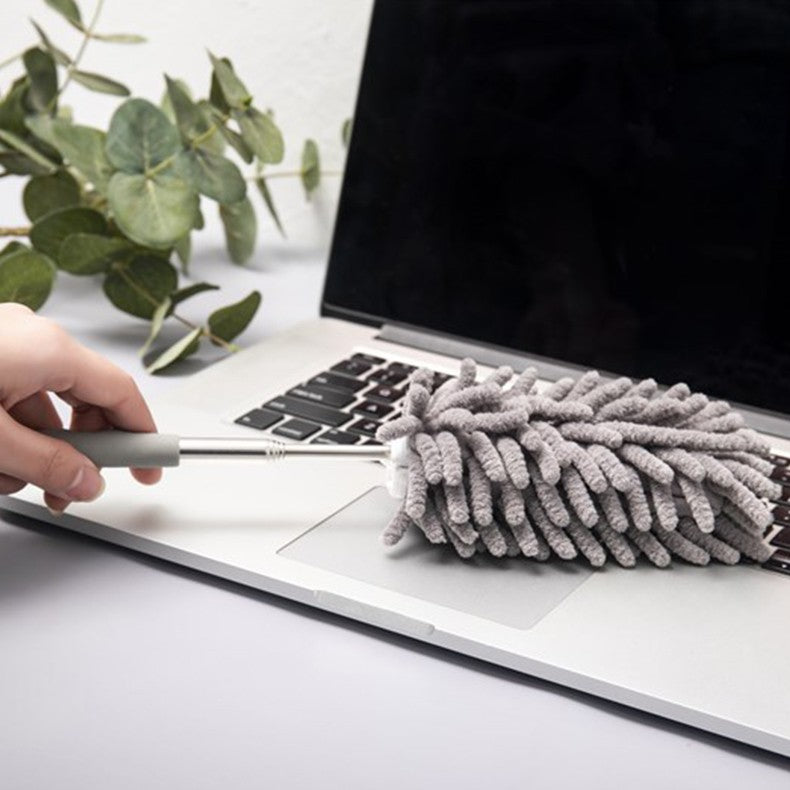 Mop din Microfibra pentru Curatenie, Vivimall, Set 2 Capete Detasabil, Mop din Microfibra, Pamatuf pentru Praf, Maner Extensibil, EVA, Impachetate in Sac cu Fermoar, Gri - vivimall.ro