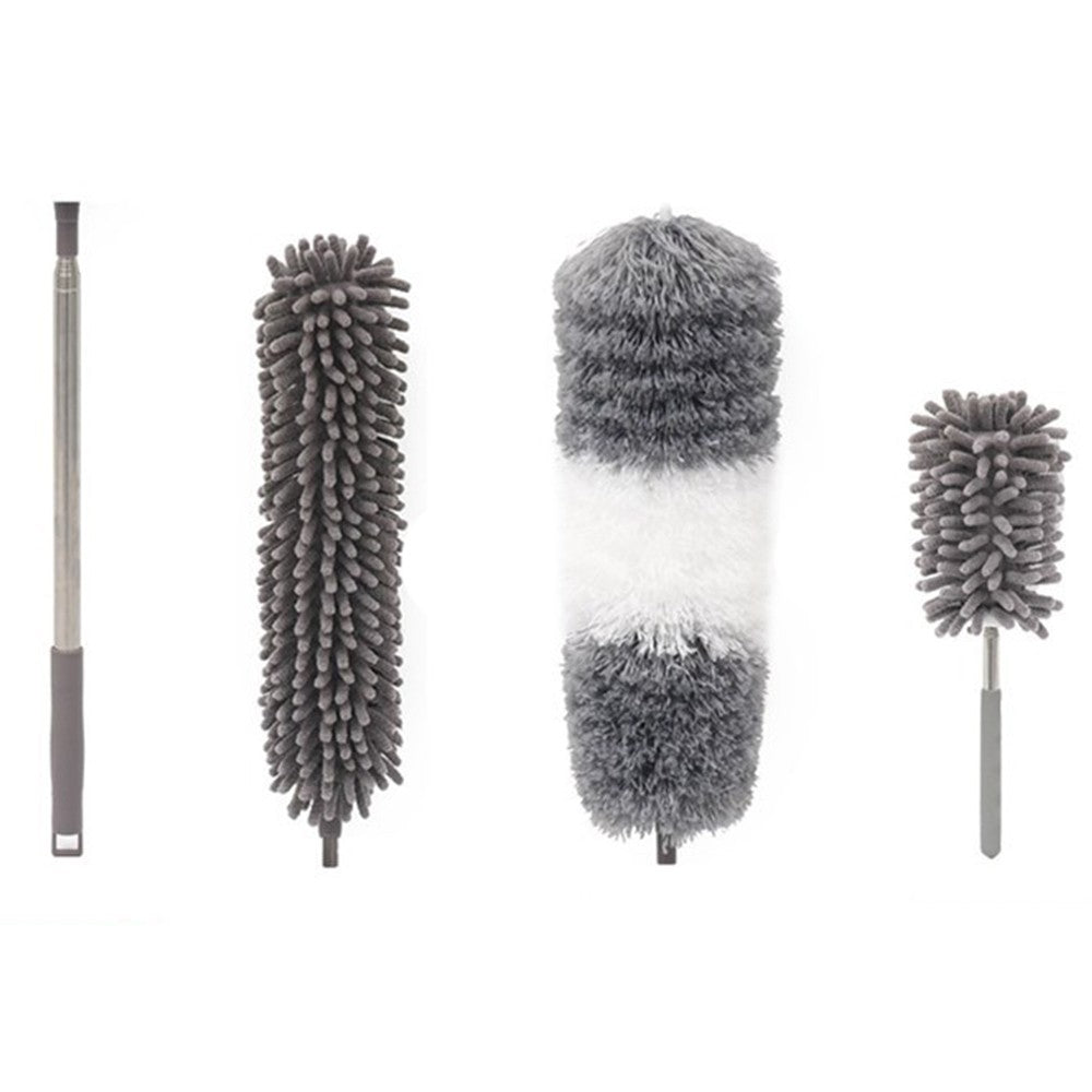 Mop din Microfibra pentru Curatenie, Vivimall, Set 3 Capete Detasabil, Mop din Microfibra, Pamatuf pentru Praf, Mini Perie, Maner Extensibil, EVA, Impachetate in Sac cu Fermoar, Gri - vivimall.ro