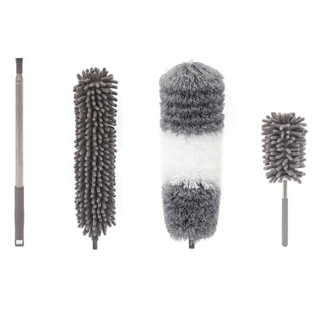 Mop din Microfibra pentru Curatenie, Vivimall, Set 3 Capete Detasabil, Mop din Microfibra, Pamatuf pentru Praf, Mini Perie, Maner Extensibil, EVA, Impachetate in Sac cu Fermoar, Gri - vivimall.ro