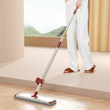 Mop Plat cu Laveta din Microfibra, Vivimall, Pentru Uz Casnic, cu 2 Lavete Incluse, Sistem de Stoarcere, Tija Telescopica 130 cm, Rotire 360°, 42 x 130 cm, Rosu - vivimall.ro