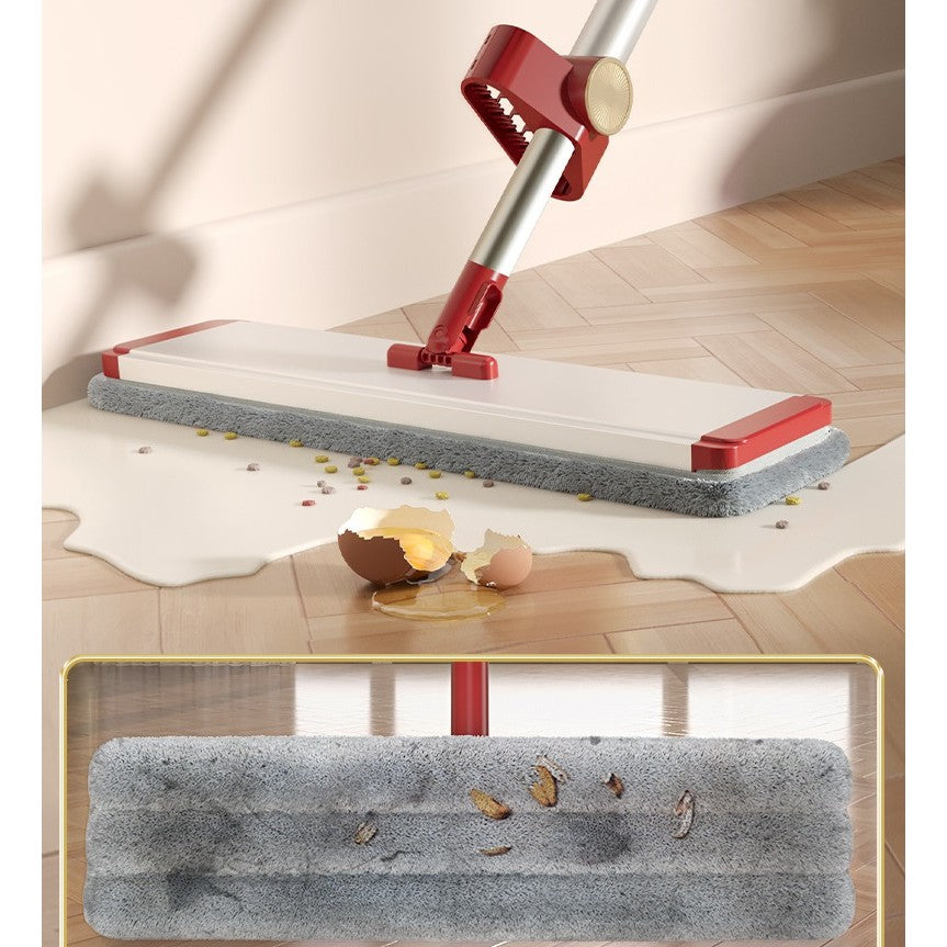 Mop Plat cu Laveta din Microfibra, Vivimall, Pentru Uz Casnic, cu 2 Lavete Incluse, Sistem de Stoarcere, Tija Telescopica 130 cm, Rotire 360°, 42 x 130 cm, Rosu - vivimall.ro