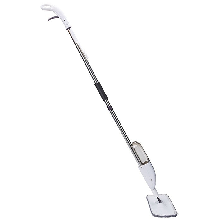 Mop plat, Vivimall, cu pulverizator, pentru uz casnic, plastic, rezerva de mop din microfibra, 125x40 cm, Alb/Mov - vivimall.ro