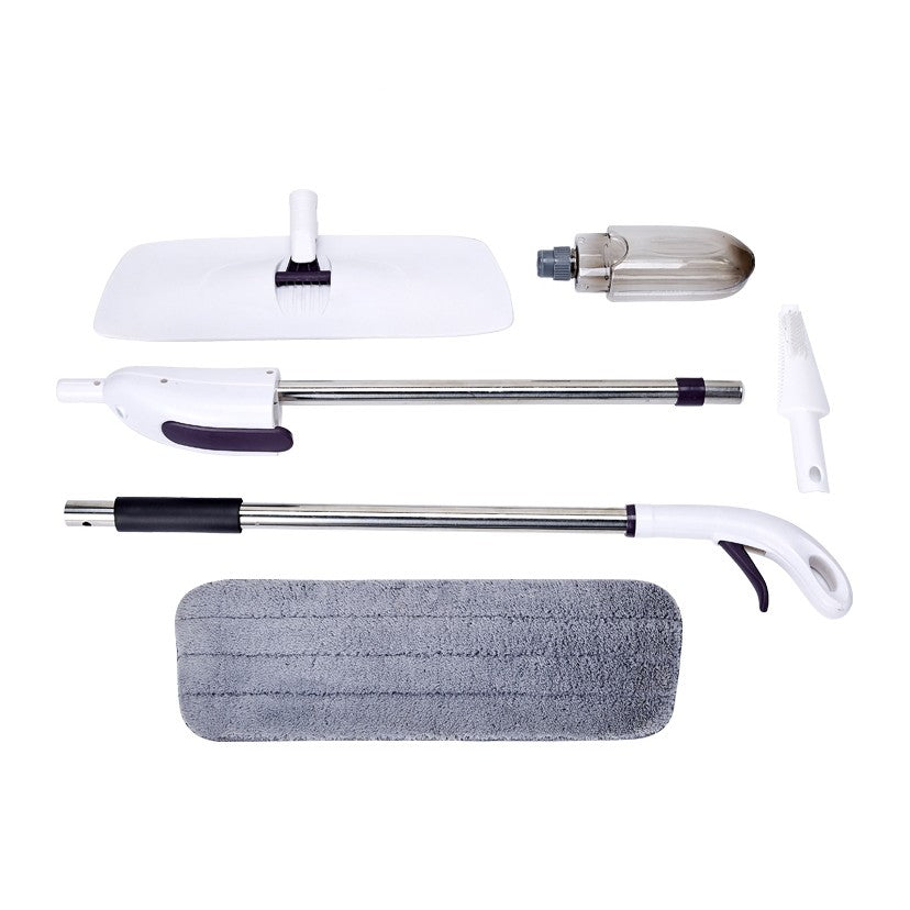 Mop plat, Vivimall, cu pulverizator, pentru uz casnic, plastic, rezerva de mop din microfibra, 125x40 cm, Alb/Mov - vivimall.ro