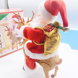 Decoratiune Mos Craciun, Vivimall, Animat, care Canta si Danseaza, cu Saculet, pe Ren, Imbracat Festiv, 28x21x10 cm, Rosu - vivimall.ro