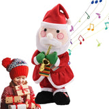 Decoratiune Mos Craciun, Vivimall, Animat, care Canta si Danseaza, cu Saxofon, Imbracat Festiv, 25 cm Inaltime, Rosu - vivimall.ro
