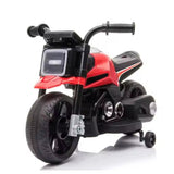 Motocicleta Electrica cu 2 Roti Mari si 2 Roti Ajutatoare, Vivimall, Acumulator Incarcare, Anti-Rasturnare, Lumini, Muzica, Motor:380, Baterie 6V4.5, 41.5x70x34 cm, 4.5 Kg, 3 Ani+, Rosu Negru - vivimall.ro
