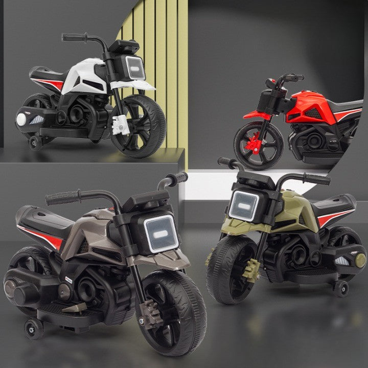 Motocicleta Electrica cu 2 Roti Mari si 2 Roti Ajutatoare, Vivimall, Acumulator Incarcare, Anti-Rasturnare, Lumini, Muzica, Motor:380, Baterie 6V4.5, 41.5x70x34 cm, 4.5 Kg, 3 Ani+, Gri Negru - vivimall.ro