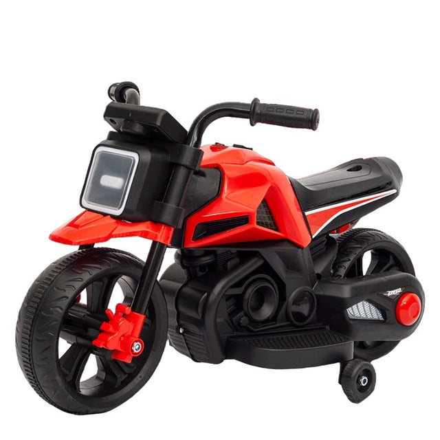 Motocicleta Electrica cu 2 Roti Mari si 2 Roti Ajutatoare, Vivimall, Acumulator Incarcare, Anti-Rasturnare, Lumini, Muzica, Motor:380, Baterie 6V4.5, 41.5x70x34 cm, 4.5 Kg, 3 Ani+, Rosu Negru - vivimall.ro