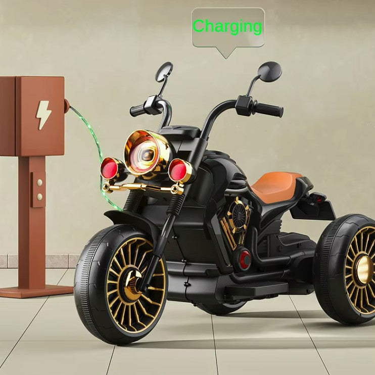 Tricicleta Electrica pentru Copii, Vivimall, cu 2 Acumulatoare 380*2, 6V 4.5, Sistem Anti-Rasturnare, Sistem de Lumini si Sunet, 6-8 Ani, 93 x 48 x 63 cm, Negru - vivimall.ro