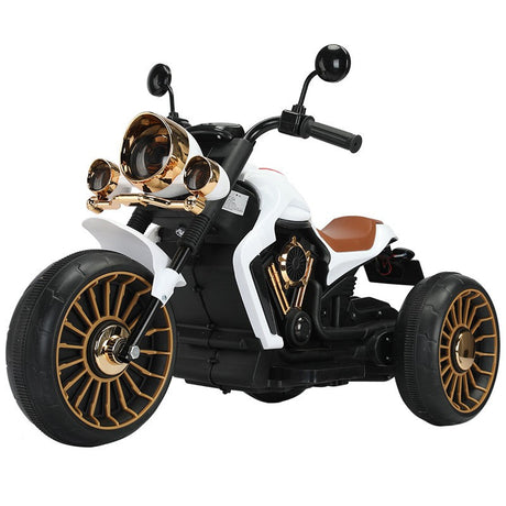 Tricicleta Electrica pentru Copii, Vivimall, cu 2 Acumulatoare 380*2, 6V 4.5, Sistem Anti-Rasturnare, Sistem de Lumini si Sunet, 6-8 Ani, 93 x 48 x 63 cm, Alb Negru - vivimall.ro