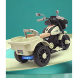 Motocicleta Electrica Vivimall, cu Acumulator, cu Sistem Anti-Rasturnare, Sistem de Lumini si Muzica, Cutie de Depozitare, 1-8 Ani, 93 x 43 x 58 cm, Alb - Bej - vivimall.ro