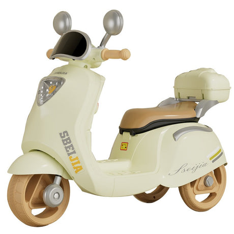 Motocicleta Electrica Vivimall, cu Acumulator, Telecomanda, Bluetooth, cu Sistem Anti-Rasturnare, Sistem de Lumini si Sunet, 3-10 Ani, Bej - vivimall.ro