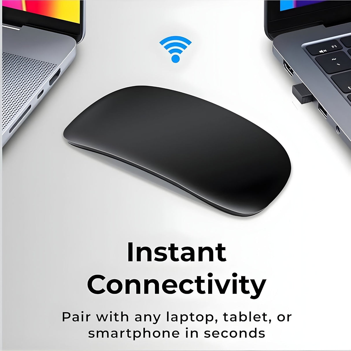 Mouse Wireless cu Gesturi, FLIPPY, Bluetooth + 2.4GHz, Reincarcabil USB, Ultra Subtire, 1600 DPI, Silentios, Design Elegant si Compact, Compatibil cu Laptop/PC, Telefon si Tableta, Ideal pentru Birou si Calatorii, Negru - vivimall.ro