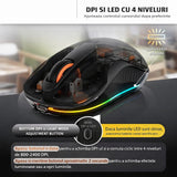 Mouse Wireless, Flippy, Dual Bluetooth, 2.4 GHz, Multi Device, USB-C, 4 Niveluri DPI 800-2400, Reincarcabil, Iluminare LED, Compatibil MacBook/iPad/Laptop, 10 x 6 cm, Negru - vivimall.ro