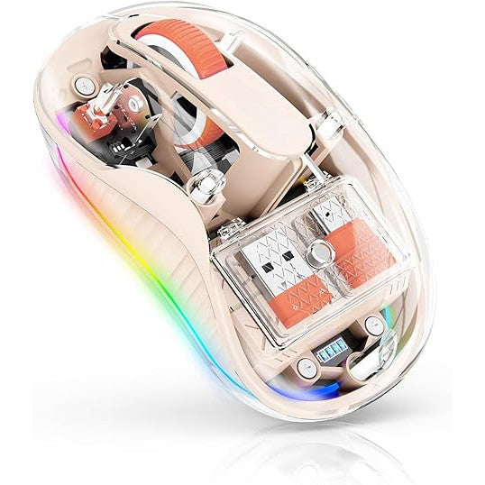 Mouse wireless Flippy crem, vedere frontală, Dual Bluetooth 2.4 GHz, dimensiuni 3,6 x 9,9 cm