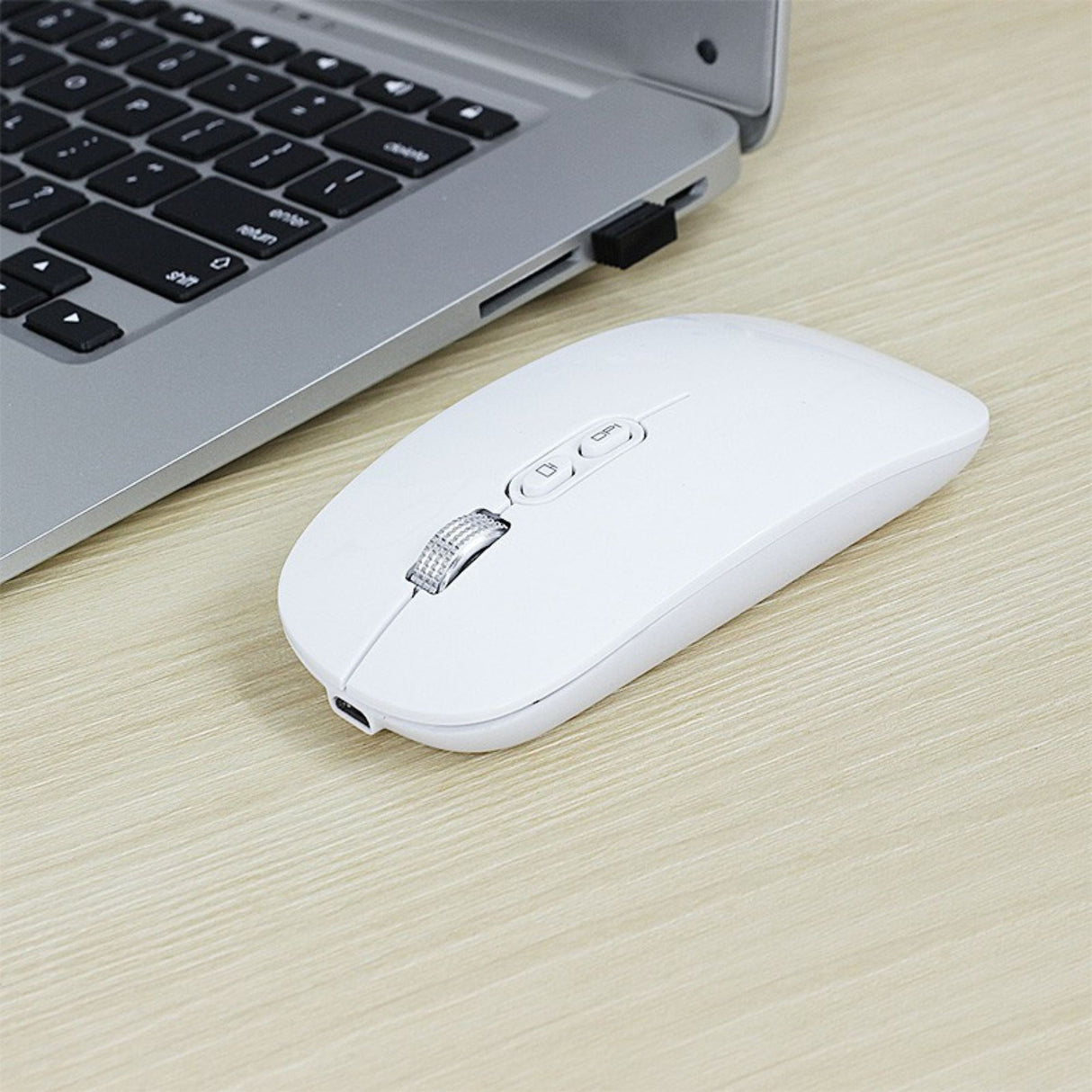 Mouse Wireless Reincarcabil, Flippy, Compatibil Windows/macOS, Bluetooth 5.1 + 2.4GHz, Silentios, DPI 800/1200/1600, Alb - vivimall.ro