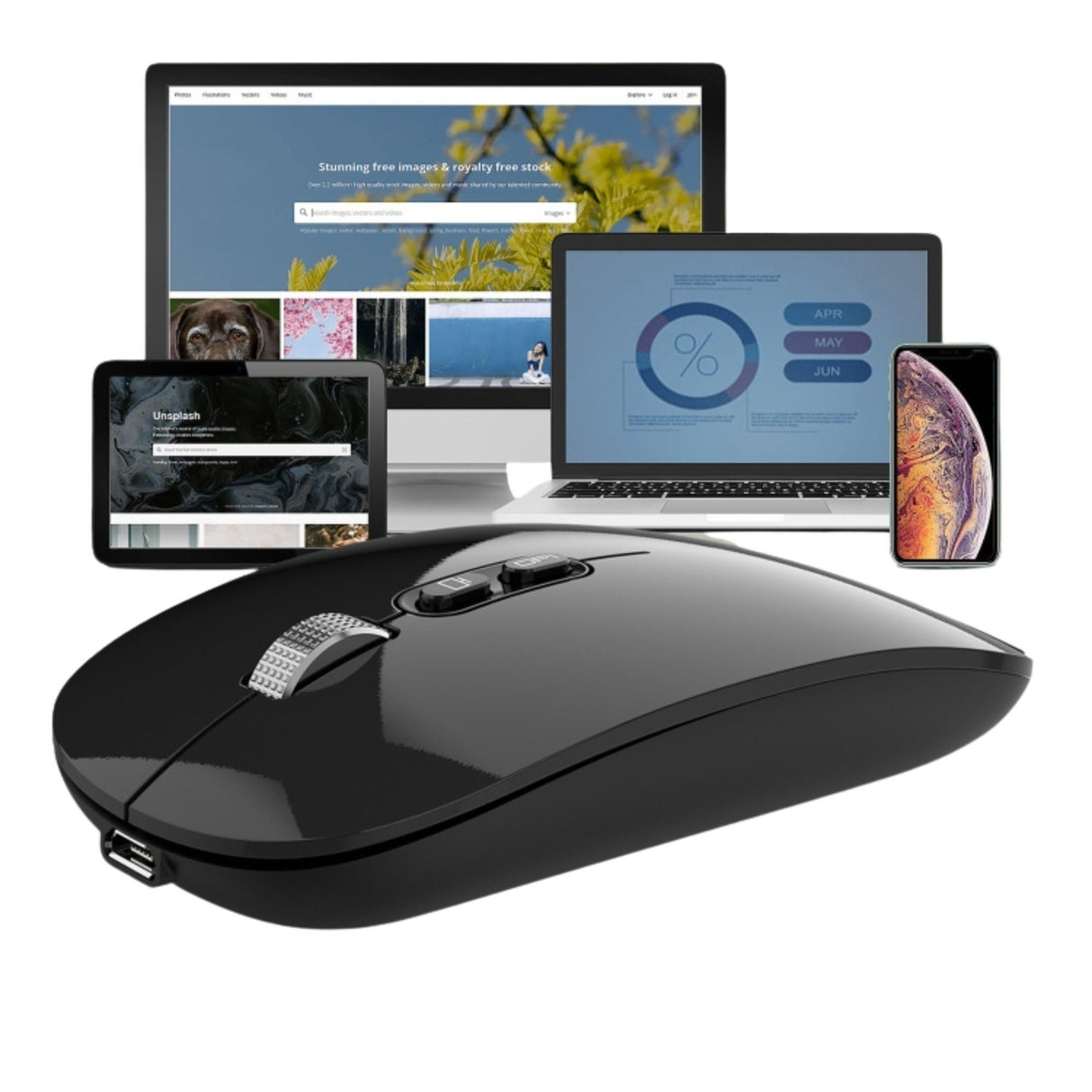 Mouse Wireless Reincarcabil, Flippy, Compatibil Windows/macOS, Bluetooth 5.1 + 2.4GHz, Silentios, DPI 800/1200/1600, Negru - vivimall.ro
