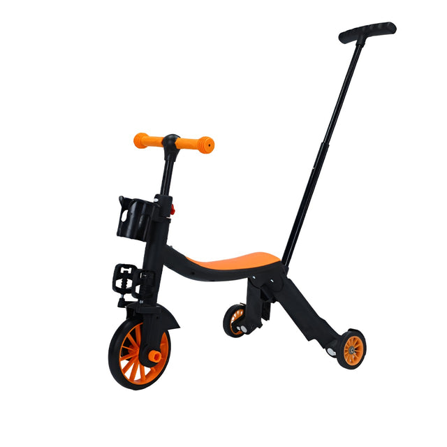 Bicicleta 8 in 1, Vivimall, Transformabila, Multifunctionala, Reglare Inaltime, cu Maner de Impingere Detasabil, Tricicleta, Trotineta, 3 Roti, Pedale, Cosulet, 3-6 Ani, Portocaliu - vivimall.ro