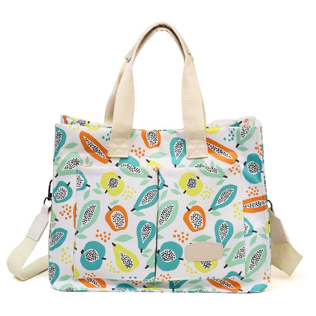 Geanta de Mana/Umar, Multifunctionala, Vivimall, Inchidere cu Capsa, Imprimeu Fructe, Material Textil, 33.5 x 25 x 14.5 cm, Multicolor - vivimall.ro