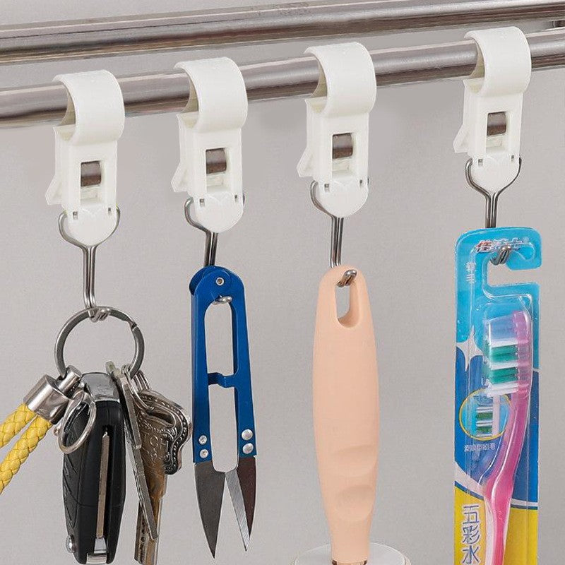 Set 4 Carlige Multifunctionale, Flippy, Tubulare, Pentru Baie/Bucatarie, din ABS, 8.7 x 3.5 cm, Alb