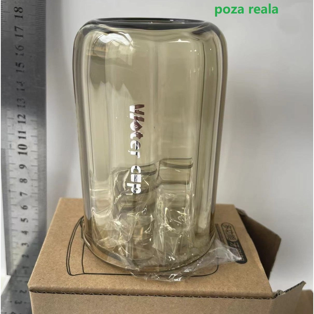 Suport Multifunctional 2 in 1, Pahar si Suport pentru Periuta de Dinti, Vivimall, Plastic, Dimensiune: 10.4 x 7.3 x 7.3 cm, Maro Galbui - vivimall.ro