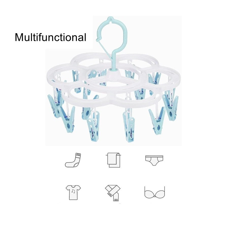 Uscator de Rufe Suspendat Vivimall, cu 16 Carlige, Rotire 360 Grade, Mateiral Plastic, Usor de Depozitat, Multifunctional, 26 x 21 cm, Albastru - vivimall.ro