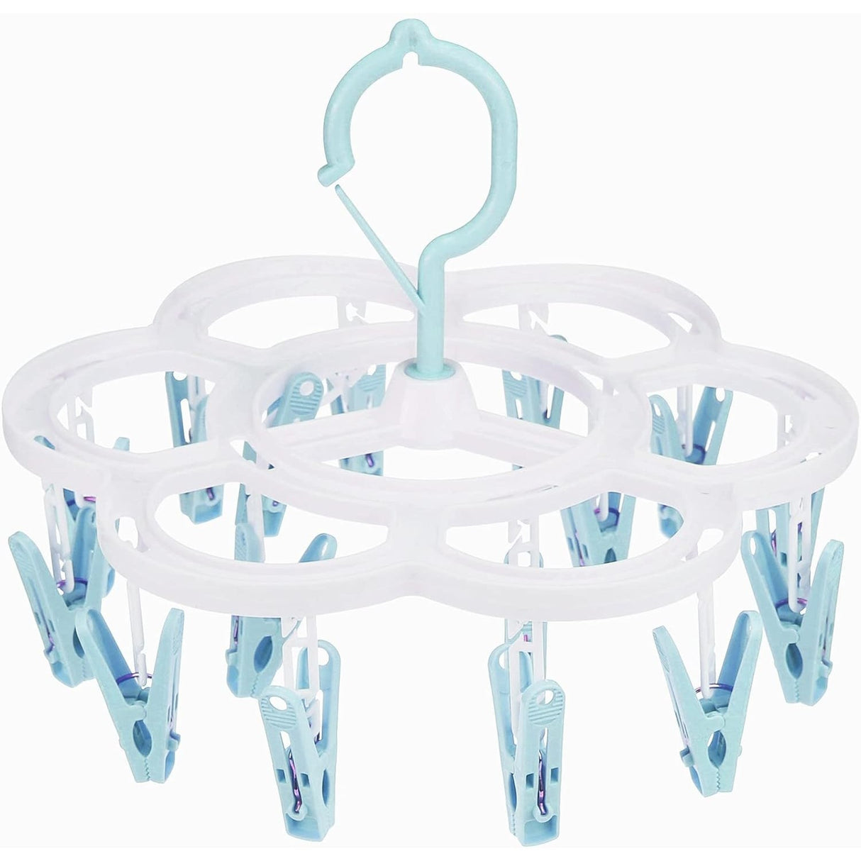 Uscator de Rufe Suspendat Vivimall, cu 16 Carlige, Rotire 360 Grade, Mateiral Plastic, Usor de Depozitat, Multifunctional, 26 x 21 cm, Albastru - vivimall.ro