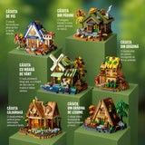 Set construcție Flippy Forest Log Cabin, vedere laterală căsuță rustic asamblată, dimensiuni 12.6x9.4x8 cm