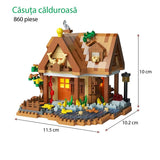 Cutie set construcție Flippy Forest Log Cabin cu 860 piese, design multicolor, jucărie educativă 6+ ani