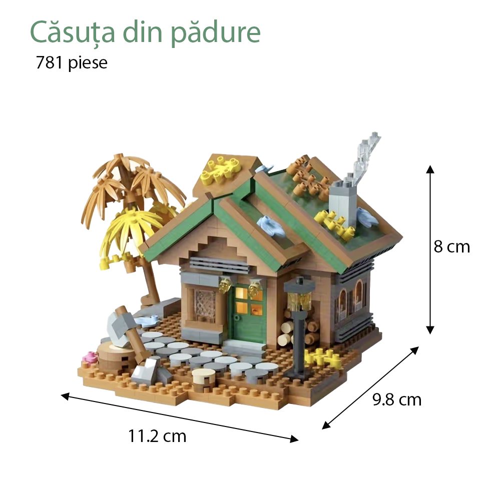 Detaliu piese colorate ABS set construcție Flippy Forest Log Cabin, formă și textură component