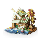 Set constructie, Flippy, Forest Log Cabin, din ABS, Model Casuta cu Moara de Vant, 717 piese, 10.4x11.7x9 cm, Multicolor