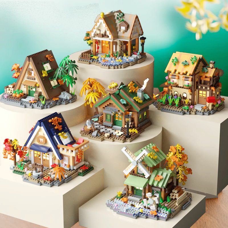 Set constructie, Flippy, Forest Log Cabin, din ABS, Model Casuta cu Moara de Vant, 717 piese, 10.4x11.7x9 cm, Multicolor