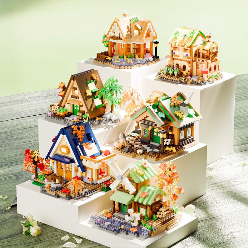 Set constructie, Flippy, Forest Log Cabin, din ABS, Model Casuta cu Moara de Vant, 717 piese, 10.4x11.7x9 cm, Multicolor