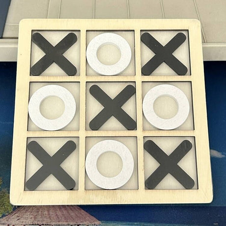 Jucarie Montessori Tic Tac Toe, Vivimall, Educativa, Interactiva, din lemn, X si O, 9 Piese, 14.3x14.3 cm, Negru Alb - vivimall.ro