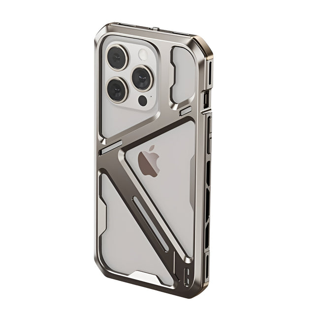 Husa de Protectie Armor Metal Compatibila cu iPhone 15 Pro, Vivimall, Antizgariere, Antisoc, Protectie Supraincalzire, Gri Metalizat - vivimall.ro