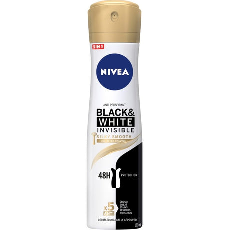 Antiperspirant Deo Spray, NIVEA, Invisible Black White Silky Smooth, 150 ml - vivimall.ro