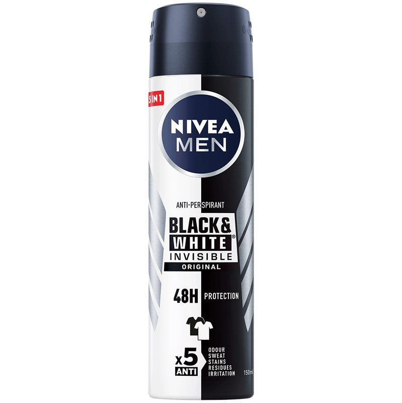Antiperspirant Deo Spray, NIVEA, Invisible Black White Original, 150 ml - vivimall.ro