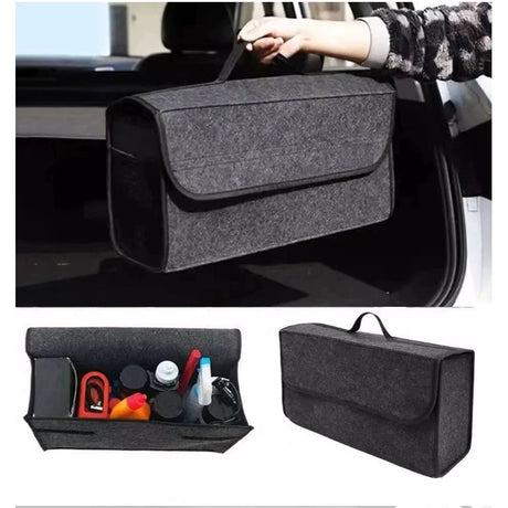 Organizator Portbagaj Auto Pliabil, Flippy, Cutie Depozitare Multifunctionala, Material Textil Non Woven, 50 x 17 x 24 cm, Gri - vivimall.ro