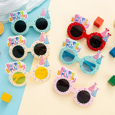 Ochelari Decorativi, Vivimall, pentru Petrecere, din ABS, Unisex, Model Happy Birthday, 13.5 x 8.5 cm, Albastru cu Lenile Albastre - vivimall.ro