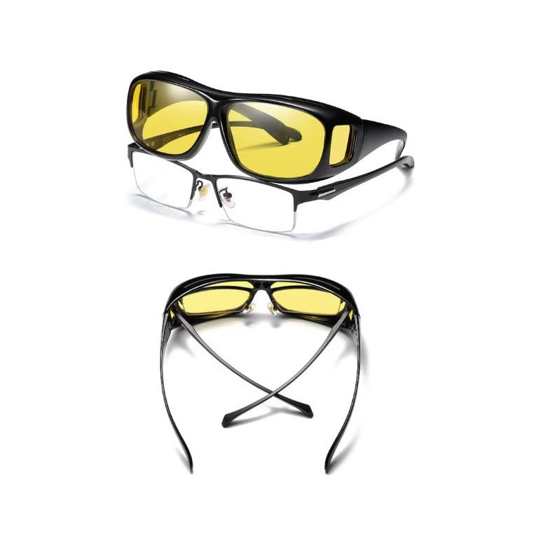 Ochelari pentru Viziune pe Timp de Noapte, Vivimall, Polarizati, pentru Condus, Ciclism, cu Posibilitatea Purtarii peste Ochelarii de Vedere, cu Lentila Galbena, pentru Protectie, Rama Neagra, Pc, 15x5 cm - vivimall.ro