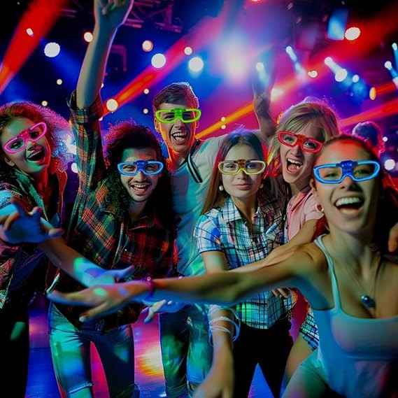 Ochelari de Petrecere cu LED, Vivimall, Model Neon, din Plastic, 3 Moduri de Iluminat, Marime Universala, Multicolor - vivimall.ro