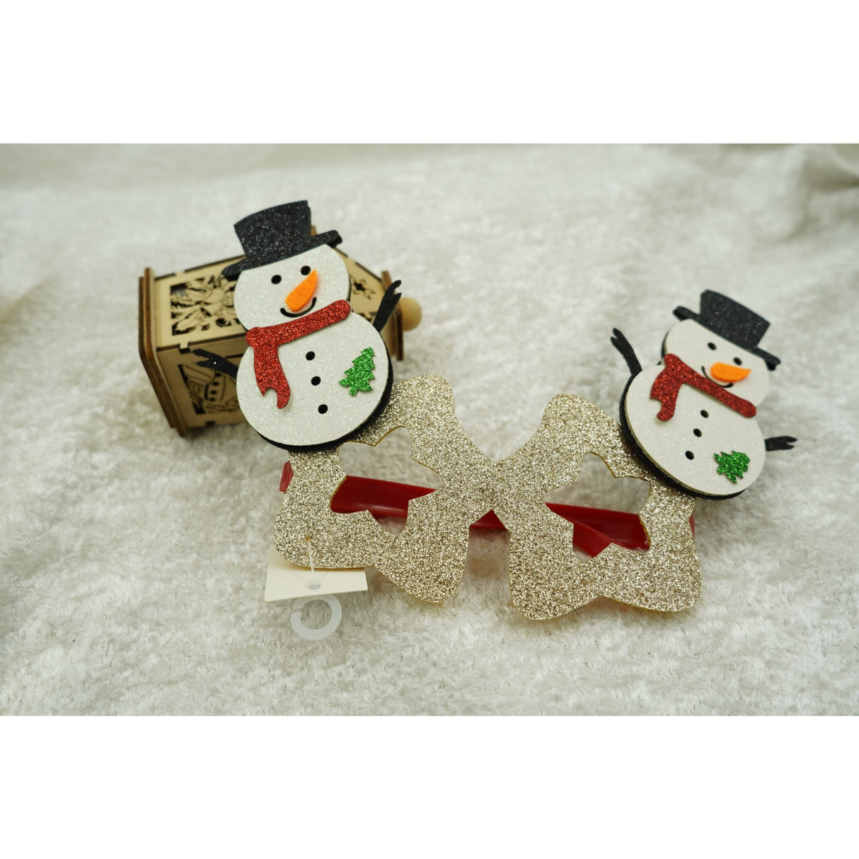 Ochelari petrecere de Craciun, forma de Stea cu Om de Zapada, Bej, din Plastic si Poliester, Vivimall - vivimall.ro