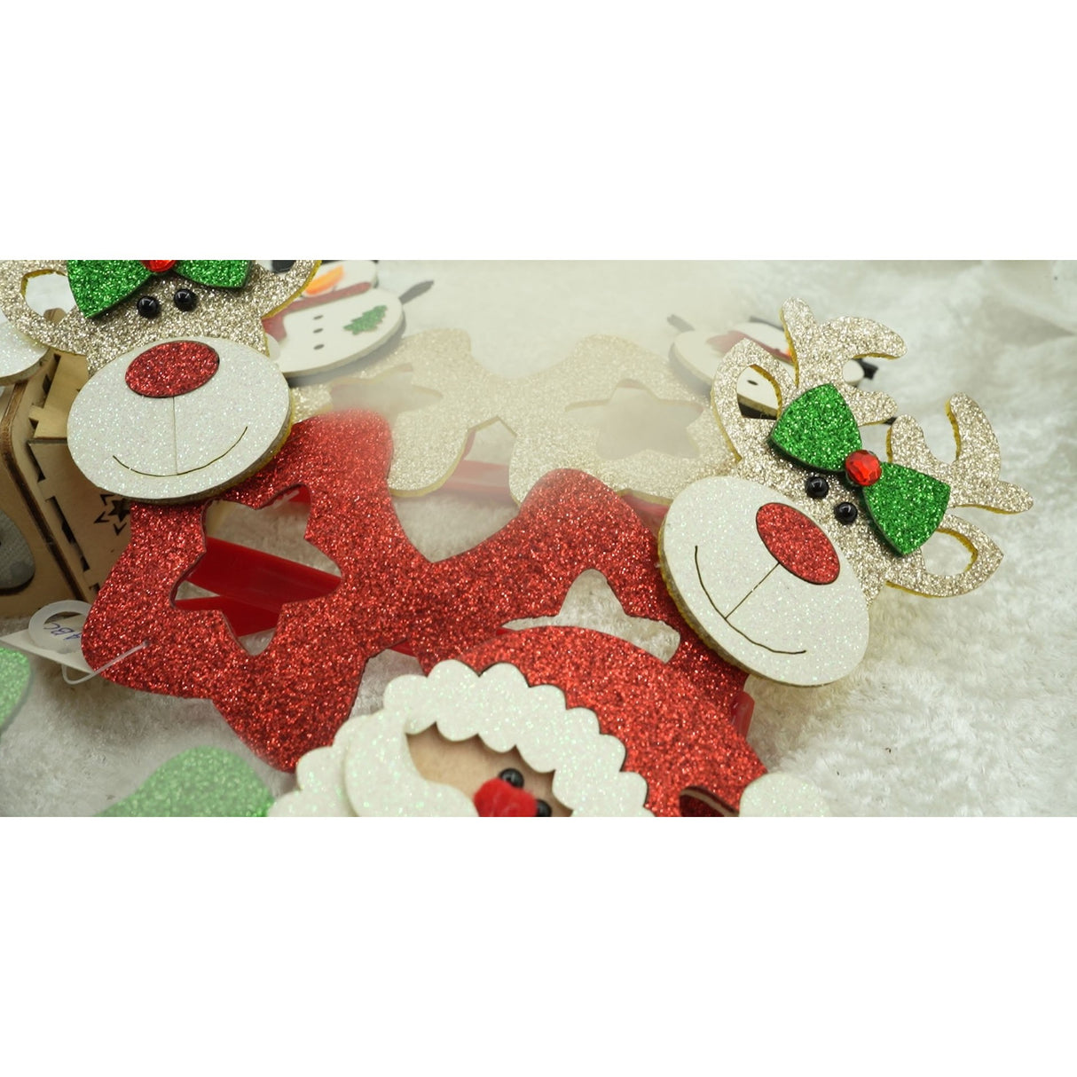 Ochelari petrecere de Craciun, forma  Stea cu Ren , Rosu, din Plastic si Poliester, Vivimall - vivimall.ro