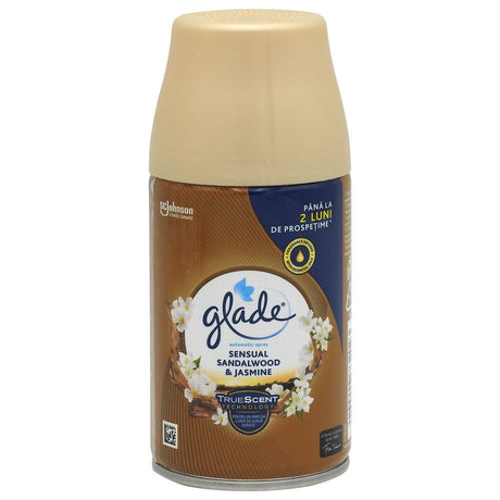 Rezervă lichidă odorizant cameră Glade Sensual Sandalwood Jasmine 269 ml, vedere frontală flacon