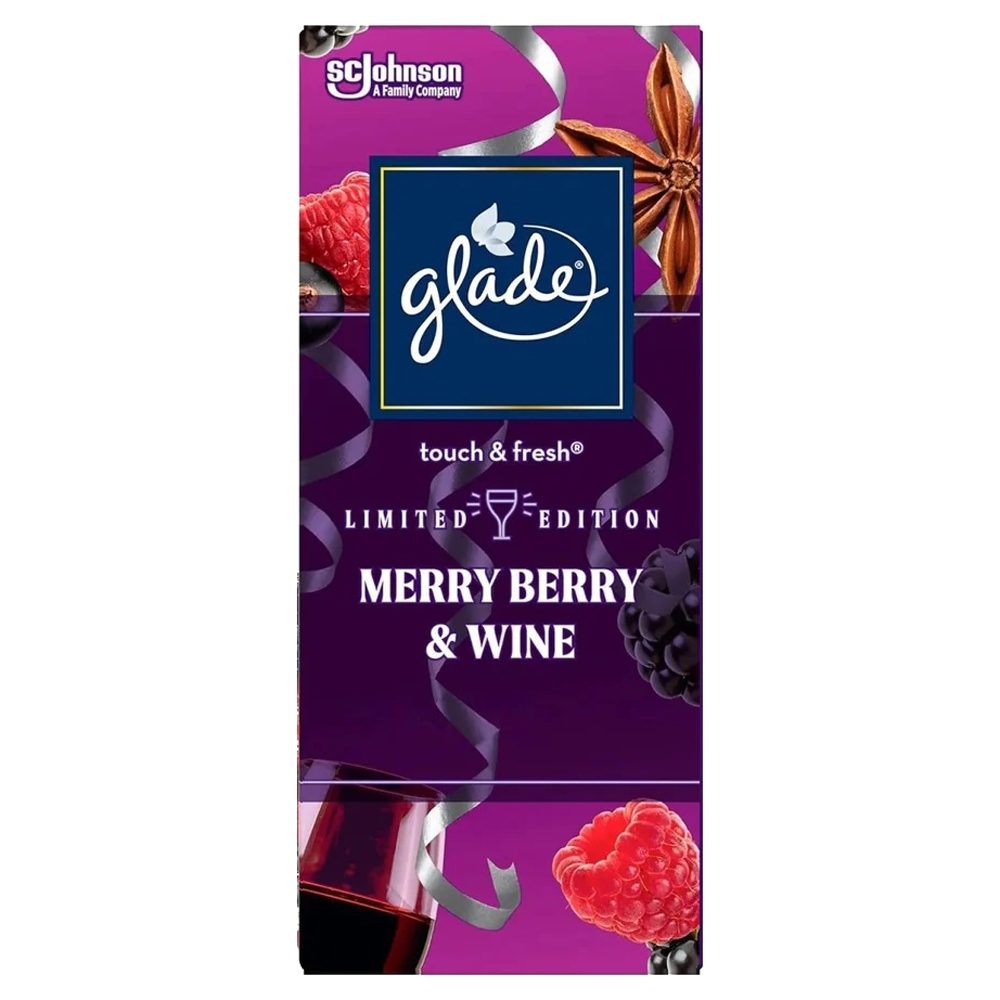 Rezervă odorizant Glade Microspray 10 ml Merry Berry Wine, flacon spray pentru împrospătarea aerului din cameră