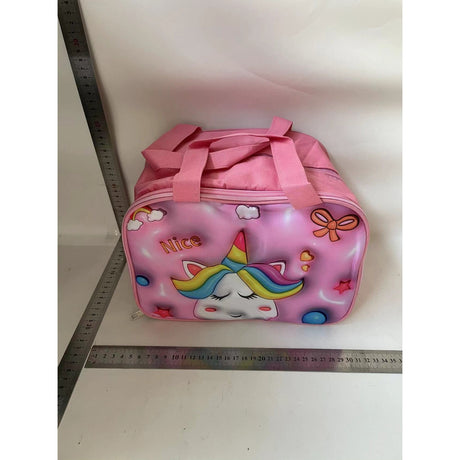 Geantă Frigorifică, Vivimall, cu Desene Animat 3D, Portabilă pentru Copii, de Prânz, din Pânză Oxford, 27.5x18x20 cm, Model Unicorn, Roz - vivimall.ro