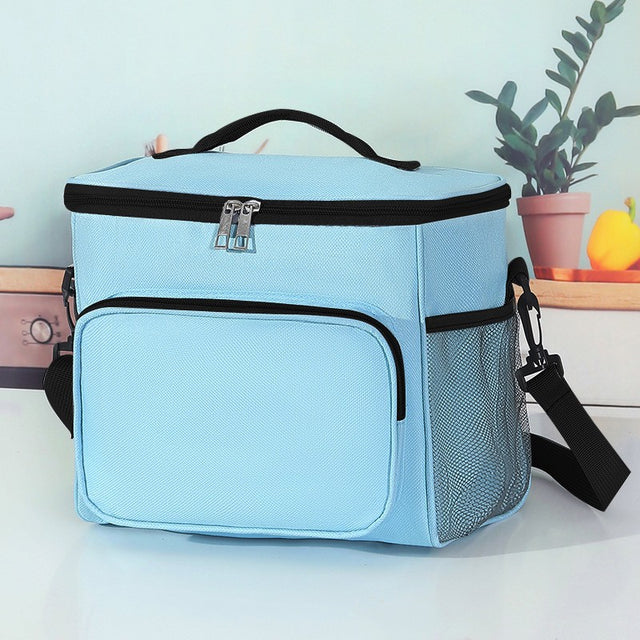 Geanta Pentru Picnic Cu Izolare Termica, Multifunctionala, Compartimentata, 2 Tipuri De Manere, Impermeabila, 26X24X17 Cm, Albastru Deschis - vivimall.ro