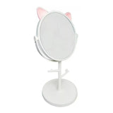 Oglina Cosmetica cu Picior, Flippy, HD, Rotire 360 Grade, 15 cm Diametru, Suport Bijuterii Baza Rotunda + 2 Brate, Model cu Urechi, 31 x 14.5 x 15 cm, din Plastic, Alb