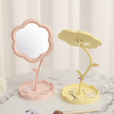 Oglindă de Machiaj pentru Birou, Flippy, Rotativă, Detasabilă, Model de Floarea Soarelui, Suport pentru Inele, cu Depozitare, Galbena