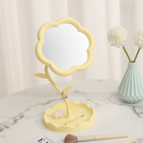 Oglindă de Machiaj pentru Birou, Flippy, Rotativă, Detasabilă, Model de Floarea Soarelui, Suport pentru Inele, cu Depozitare, Galbena